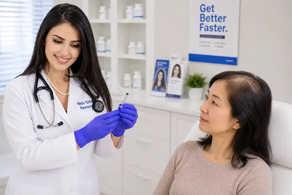 Dr. Mahsa Tehrani giving Biotin Shots for thinning hair Dr. Mahsa Tehrani giving Biotin Shots