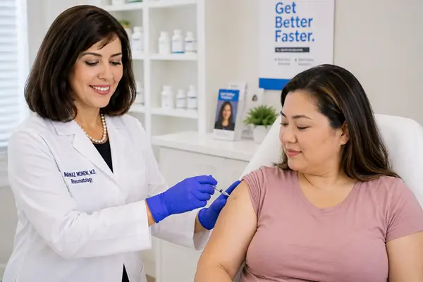 Dr. Momeni giving patient skinny shot