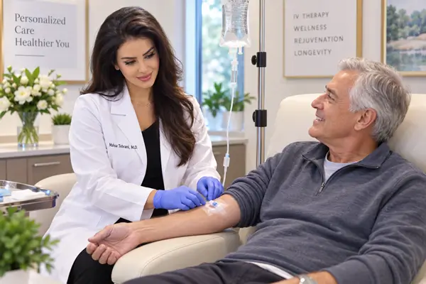 Dr. Mahsa Tehrani with Patient in VitaFusion Doctors Wellness Lounge